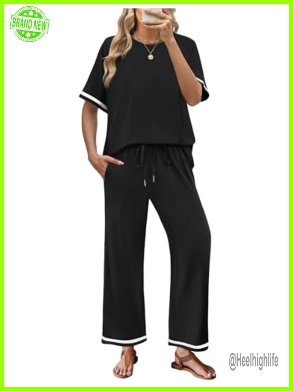 Womens 2 Piece Lounge Set Short Sleeve Wide Leg Pants Travel Casual Outfit
